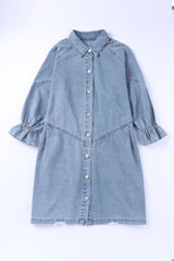 Sky Blue Buttoned Long Sleeve Denim Mini Dress