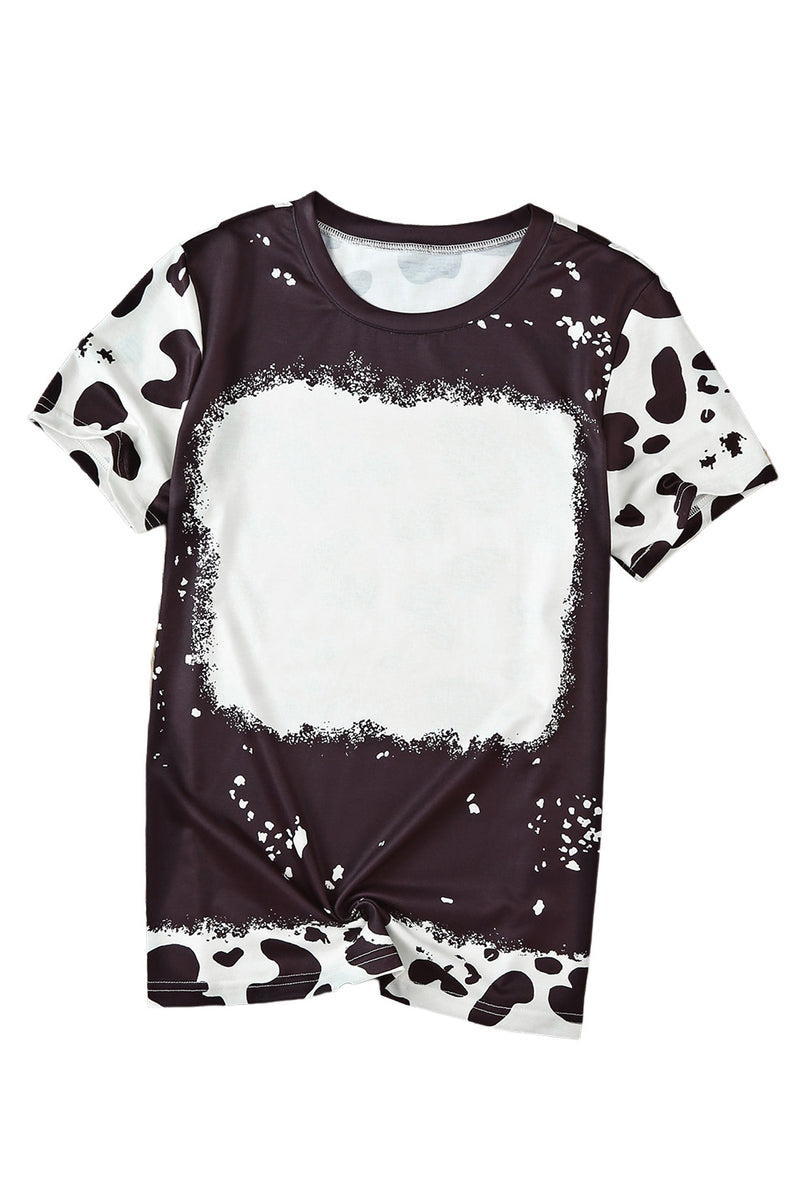 Black Tie Dye Bleached Crew Neck Short Sleeves T-shirt