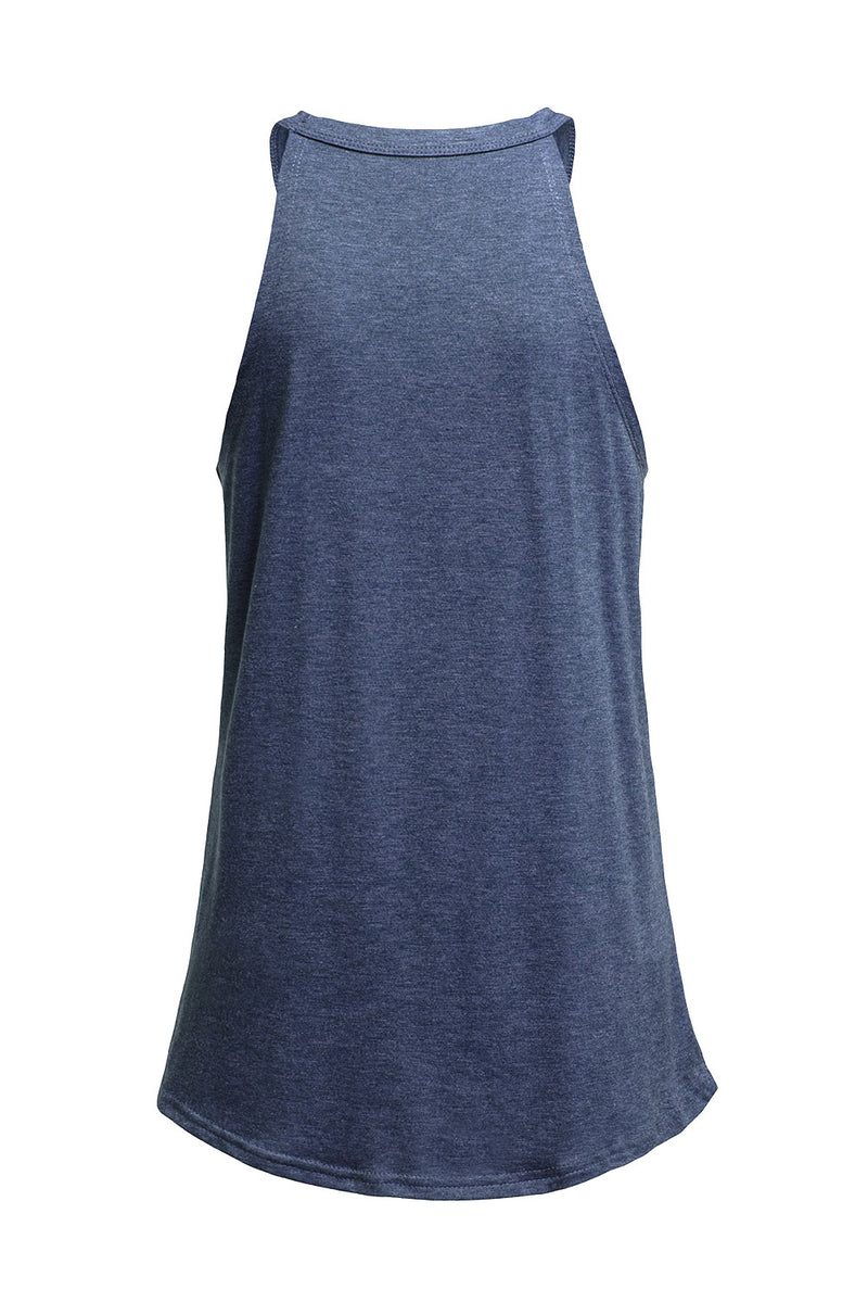 Blue Solid Color Crew Neck Tank Top