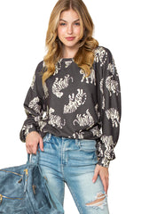 Lively Tiger Print Casual Sweatshirt