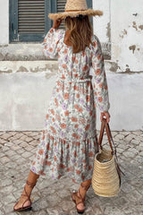 Multicolor Floral Smocked Long Sleeve Pocketed Dress