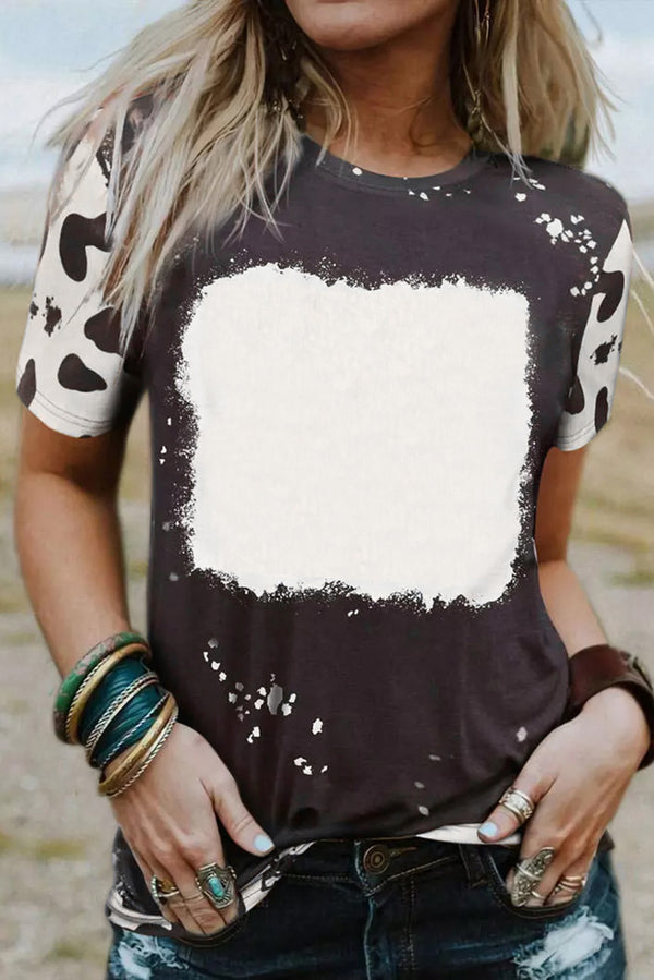 Black Tie Dye Bleached Crew Neck Short Sleeves T-shirt