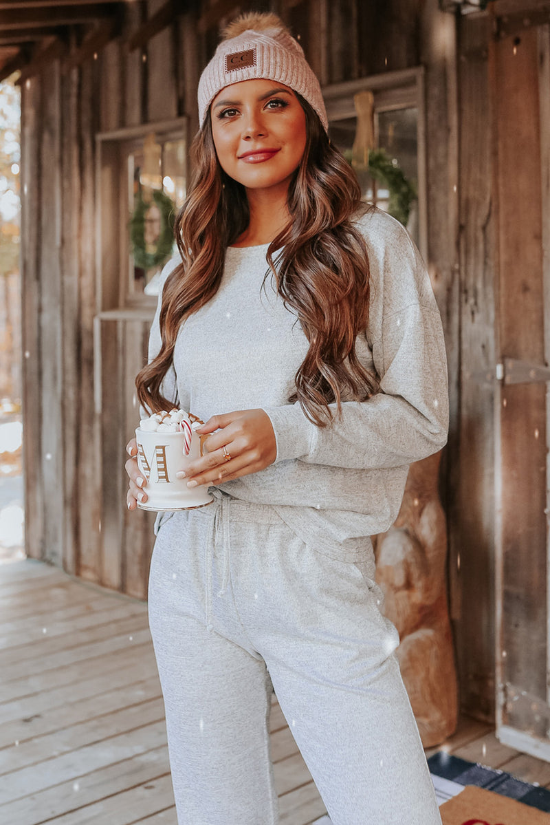 Gray Long Sleeve Pullover and Jogger Pants Lounge Set