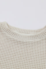 Beige Sunflower Mesh Bubble Sleeve Waffle Knit Top