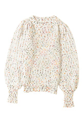 Beige Colorful Dots Cable Knit Crew Neck Sweater