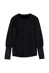 Black Glitter Round Neck Long Sleeve Top