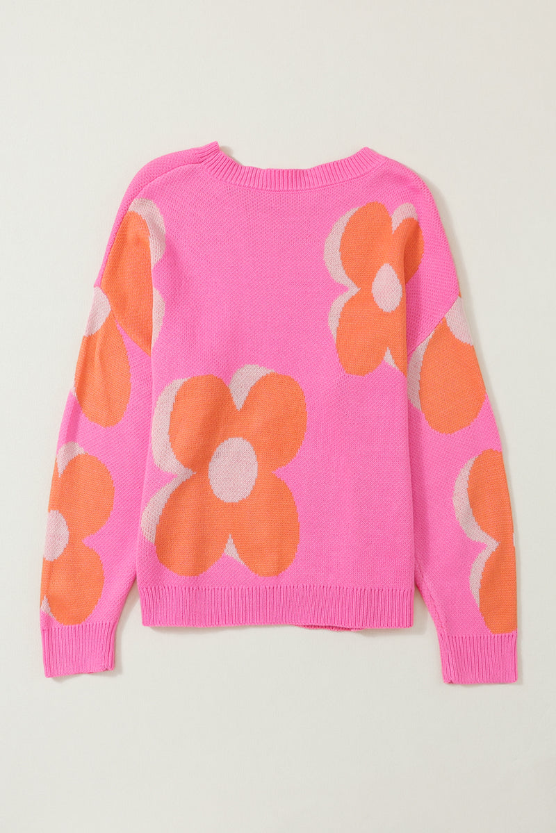 Flower Pattern Slouchy Sweater