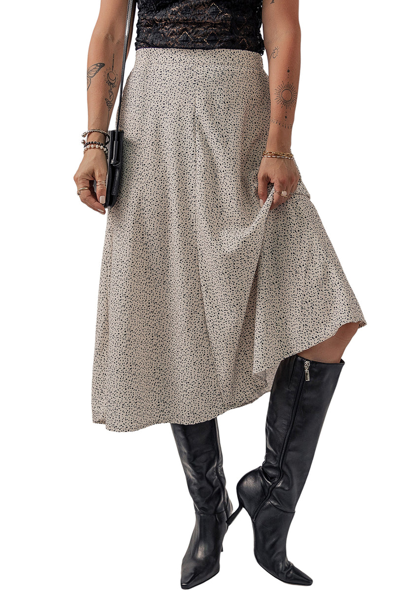 Beige Printed Abstract Print A-line High Waist Midi Skirt