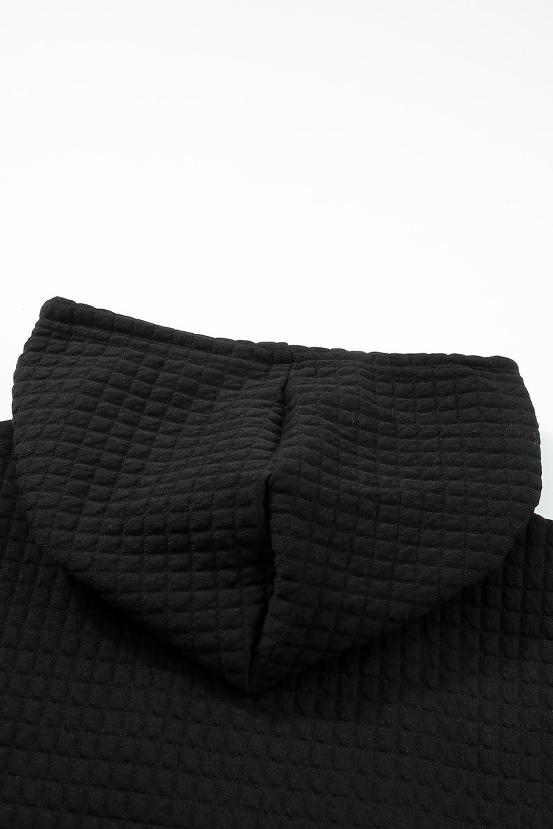 Black Quilted Kangaroo Pocket Drawstring Hoodie