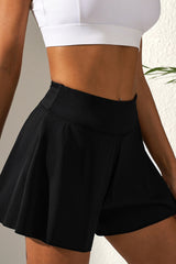 Black Solid Color High Waist Wide Leg Swim Bottom