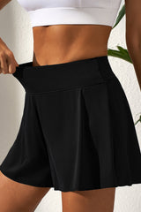 Black Solid Color High Waist Wide Leg Swim Bottom