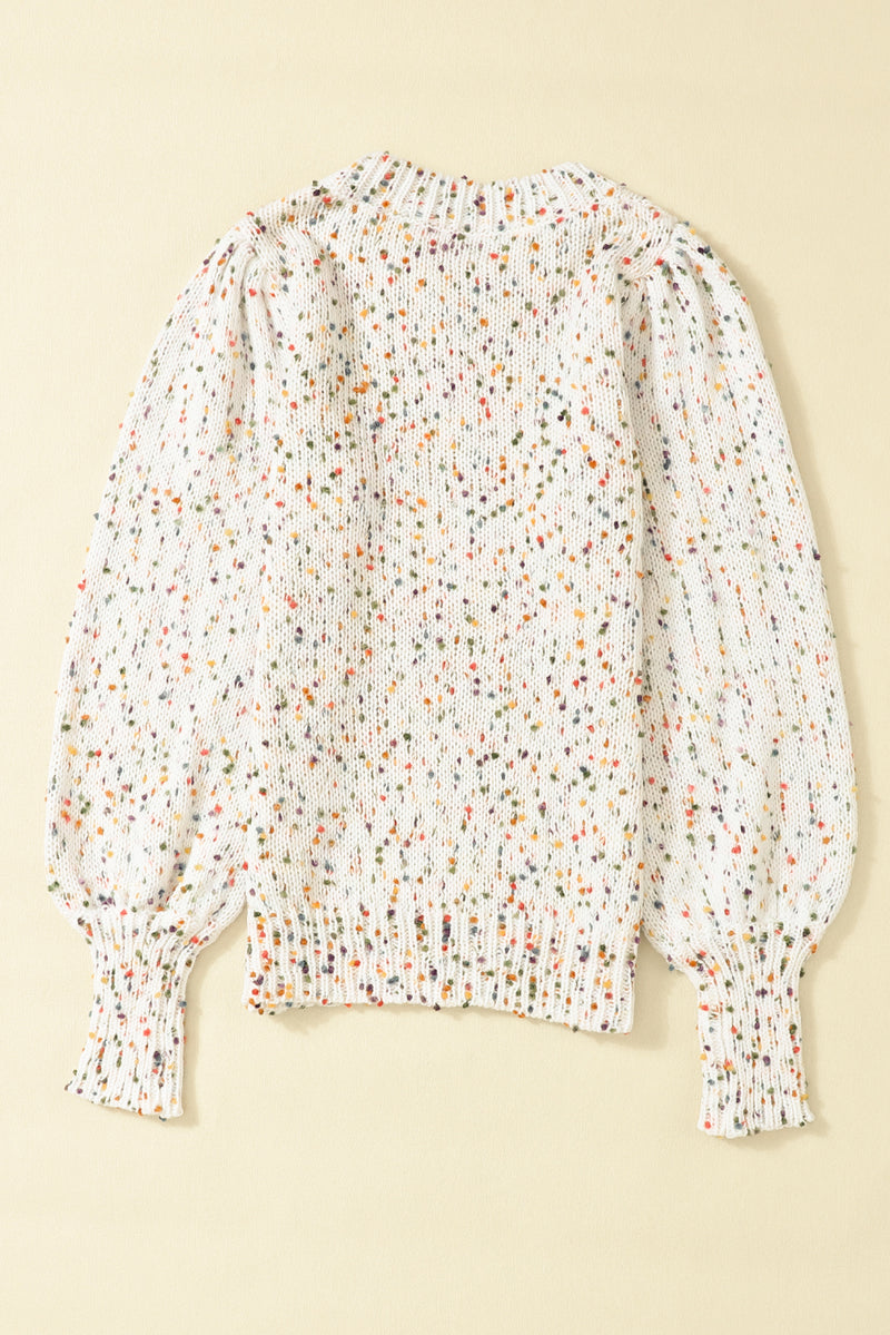 Beige Colorful Dots Cable Knit Crew Neck Sweater