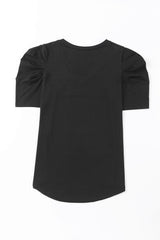 Black Puff Sleeve V-Neck T-Shirt