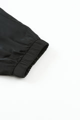 Black Satin Pocketed Drawstring Elastic Waist Pants