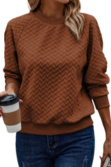 Chestnut Solid Textured Raglan Sleeve Pullover Sweatshirt