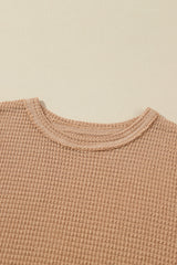 Khaki Waffle Knit High Slits Oversized Top