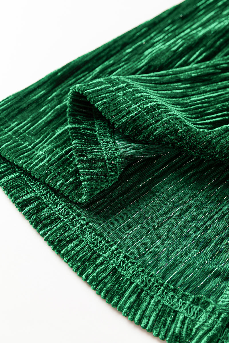 Green Tie Waist Crinkle Velvet Dress