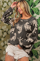 Lively Tiger Print Casual Sweatshirt