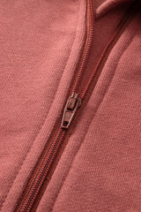 Brown Zip Up Stand Collar Ribbed Thumbhole Sleeve Sweatshirt