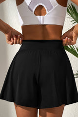 Black Solid Color High Waist Wide Leg Swim Bottom