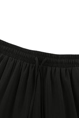 Black Frill Tiered Drawstring Waist Maxi Skirt