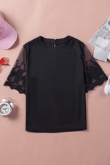 Black Floral Lace Sleeve Patchwork Top