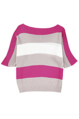 Rose Contrast Stripe Knit Half Sleeve Sweater