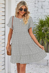 Polka Dot Round Neck Tiered Dress